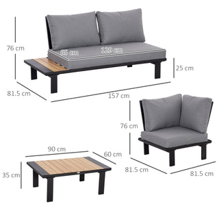 Outsunny 4 Pieces Aluminium Garden Furniture Set L Shape Sofa Set with Tables, Cushions for Indoor, Garden, Patio, Dark Grey - Sofa In Store