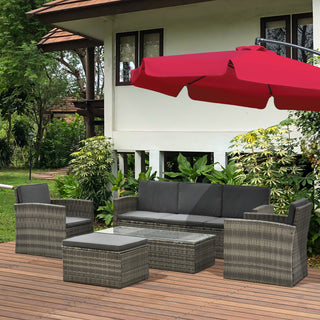 Outsunny Rattan Garden Furniture Outdoor Patio 5 Piece Wicker Weave Sofa Set with Storage,  Cushioned, 3-Seater Sofa + 2 Single Chairs + Foot Stool + Coffee Table - Sofa In Store
