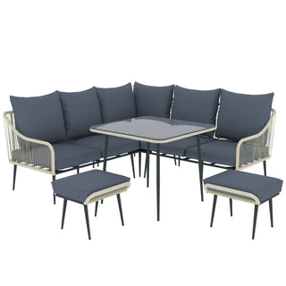 Outsunny Six-Piece Rattan Strong Garden Sofa Set - Grey - Sofa In Store