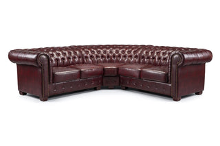 SOFAINSTORE Lancaster Oxblood Red Chesterfield Corner Sofa – Large Curved Design | Vintage Grandeur, Button-Tufted Arms