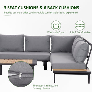 Outsunny 4 Pieces Aluminium Garden Furniture Set L Shape Sofa Set with Tables, Cushions for Indoor, Garden, Patio, Dark Grey - Sofa In Store