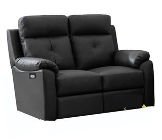 The Annaghmore Milano Anthracite Leather 2 Seater Sofa features plush cushions, wide armrests, electric recliner, and USB charge, shown here against a plain white background.