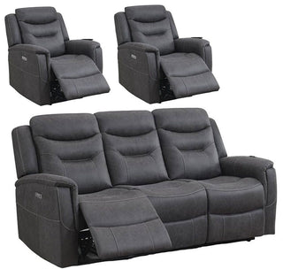 Harrogate Grey 3 + 1 + 1 Recliner Sofa Set | Velvet Upholstered | Electric Control - Sofa In Store