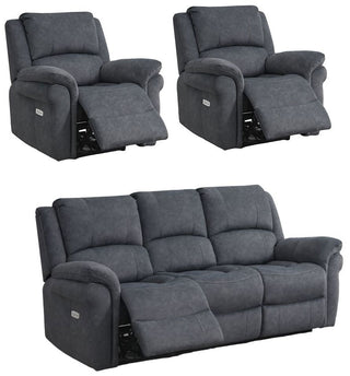 Wentworth Grey 3+1+1 Recliner Sofa Set | Velvet Upholstery | USB Charging - Sofa In Store