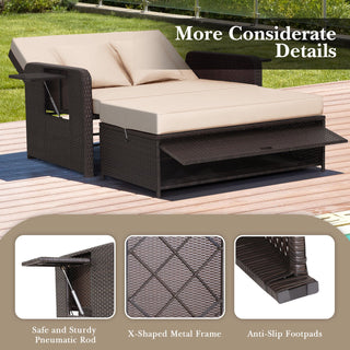 Patio Wicker Loveseat Sofa | Beige | Multipurpose Ottoman & Side Tray - Sofa In Store