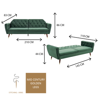 SOFAINSTORE Vellaro Pink Velvet Fabric Sofa Bed – 3 Seater | Tufted Back, Fold-Out Design, Mid-Century Modern