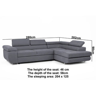 Flavius Graphite Grey Fabric Corner Sofa Bed – Adjustable Headrests & Hidden Storage | Modern Comfort Redefined - Sofa In Store