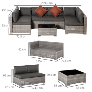 Outsunny Four-Piece Half-Square Rattan Sofa Set - Mixed Grey - Sofa In Store