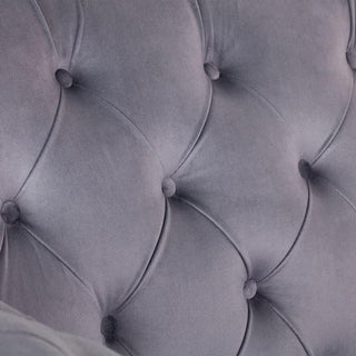 Close-up of the Jubilee Grey Velvet 2 Seater Sofa by Beehive Furniture, featuring elegant button-tufted diamond stitching—a refined detail for modern living rooms.