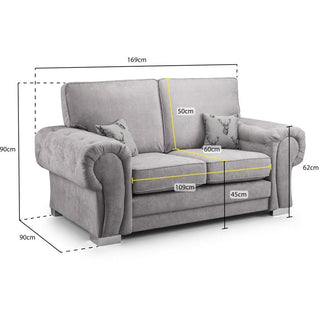 Verona Grey Fabric 2 Seater Sofa | Elegant Scroll Arms | Foam Cushions - Sofa In Store