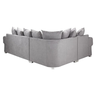 The Beehive Furniture Verona Scatterback Grey Fabric Corner Sofa Bed (Left Hand Facing) features multiple matching back cushions and a stylish modern design—ideal for contemporary living rooms.