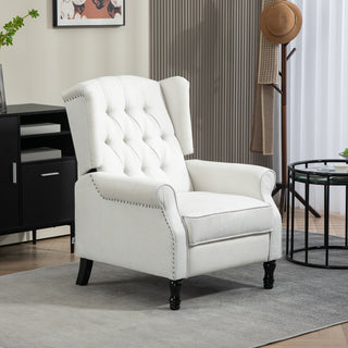 HOMCOM Recliner Armchair, Vintage Reclining Chair with Nail Head Trim, Wingback Chair with Button Tufted Back and Footrest, for Living Room, Cream White - Sofa In Store