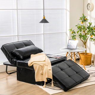 4 in 1 Convertible Sofa Bed | Black PVC Leather | Adjustable Backrest - Sofa In Store