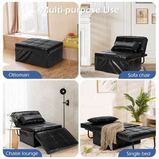 4 in 1 Convertible Sofa Bed | Black PVC Leather | Adjustable Backrest - Sofa In Store