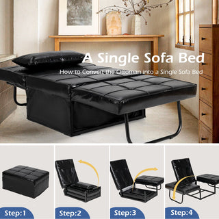 4 in 1 Convertible Sofa Bed | Black PVC Leather | Adjustable Backrest - Sofa In Store