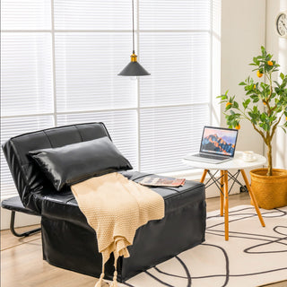 4 in 1 Convertible Sofa Bed | Black PVC Leather | Adjustable Backrest - Sofa In Store