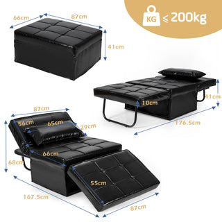 4 in 1 Convertible Sofa Bed | Black PVC Leather | Adjustable Backrest - Sofa In Store
