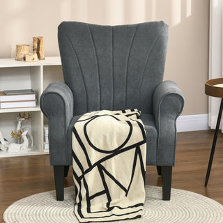 HOMCOM Upholstered Accent Chair with High Back, Rolled Arms and Wood Legs, Soft Thick Padded Armchair, Grey - Sofa In Store