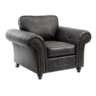 SOFAINSTORE Brantford Black Suede-Effect Armchair | Chesterfield-Inspired Rolled Arms, Tufted Detailing, Heritage Lounge Chair