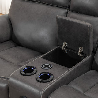 Tokyo Dark Grey Leather Electric Power Recliner Smart 2 Seater Sofa With USB Ports + Speakers - Sofa In Store