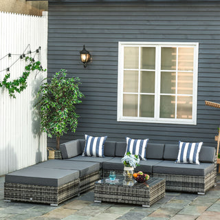 Outsunny 6 PC Rattan Sofa Coffee Table Set Sectional Wicker Weave Furniture for Garden Outdoor Conservatory w/ Pillow Cushion Grey - Sofa In Store
