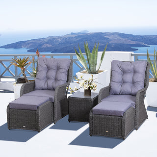 Outsunny 5PCS Deluxe Garden Rattan Furniture Sofa Chair & Stool Table Set  Patio Wicker Weave Furniture Set Aluminium Frame Fully-assembly - Grey - Sofa In Store