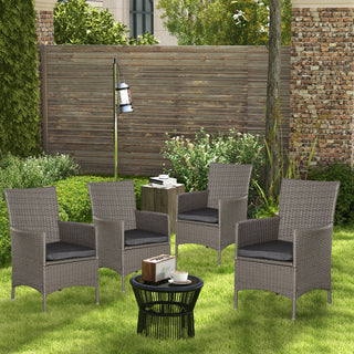 Outsunny Set of Four Rattan Armchairs, with Cushions - Grey - Sofa In Store