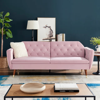 SOFAINSTORE Vellaro Pink Velvet Fabric Sofa Bed – 3 Seater | Tufted Back, Fold-Out Design, Mid-Century Modern