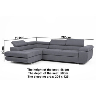 Flavius Graphite Grey Fabric Corner Sofa Bed – Adjustable Headrests & Hidden Storage | Modern Comfort Redefined - Sofa In Store