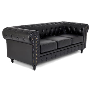 Black Leather Chesterfield 3 Seater Sofa