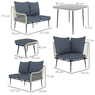 Outsunny Six-Piece Rattan Strong Garden Sofa Set - Grey - Sofa In Store