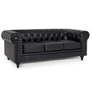 Black Leather Chesterfield 3 Seater Sofa