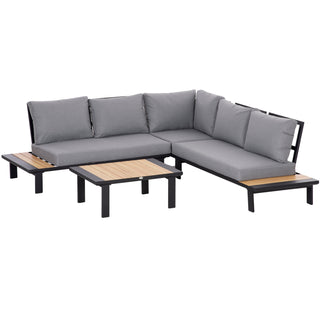 Outsunny 4 Pieces Aluminium Garden Furniture Set L Shape Sofa Set with Tables, Cushions for Indoor, Garden, Patio, Dark Grey - Sofa In Store