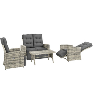 Outsunny 4 Piece Rattan Garden Furniture Set Outdoor Sofa Sectional Set with Glass Top Table for Poolside, Light Grey - Sofa In Store
