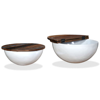 vidaXL Coffee Table Set 2 Pieces Solid Reclaimed Wood White Bowl Shape