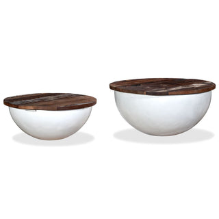 vidaXL Coffee Table Set 2 Pieces Solid Reclaimed Wood White Bowl Shape