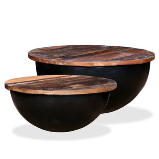vidaXL Coffee Table Set 2 Pieces Solid Reclaimed Wood Black Bowl Shape - Sofa In Store