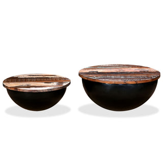 vidaXL Coffee Table Set 2 Pieces Solid Reclaimed Wood Black Bowl Shape - Sofa In Store