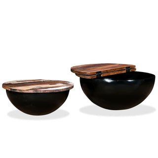 vidaXL Coffee Table Set 2 Pieces Solid Reclaimed Wood Black Bowl Shape - Sofa In Store