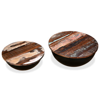 vidaXL Coffee Table Set 2 Pieces Solid Reclaimed Wood Black Bowl Shape - Sofa In Store