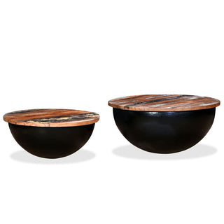 vidaXL Coffee Table Set 2 Pieces Solid Reclaimed Wood Black Bowl Shape - Sofa In Store