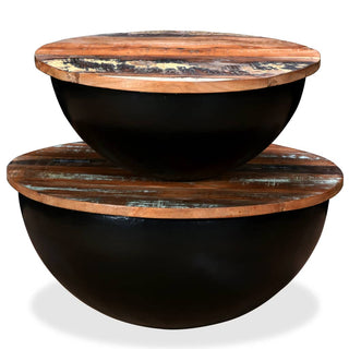 vidaXL Coffee Table Set 2 Pieces Solid Reclaimed Wood Black Bowl Shape - Sofa In Store