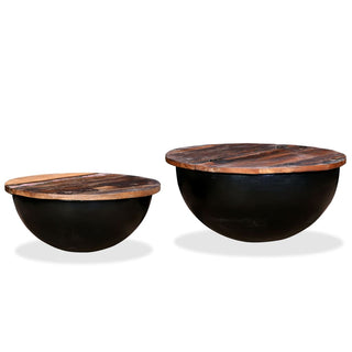 vidaXL Coffee Table Set 2 Pieces Solid Reclaimed Wood Black Bowl Shape - Sofa In Store