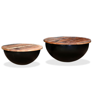 vidaXL Coffee Table Set 2 Pieces Solid Reclaimed Wood Black Bowl Shape - Sofa In Store