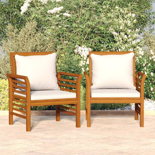 vidaXL Sofa Chairs with Cream White Cushions 2 pcs Solid Wood Acacia - Sofa In Store