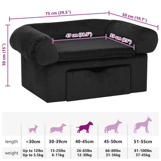 vidaXL Dog Sofa with Drawer Black 75x50x38 cm Plush - Sofa In Store