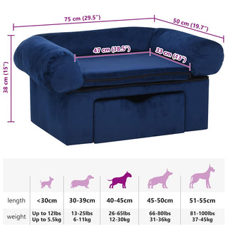 vidaXL Dog Sofa with Drawer Blue 75x50x38 cm Plush - Sofa In Store