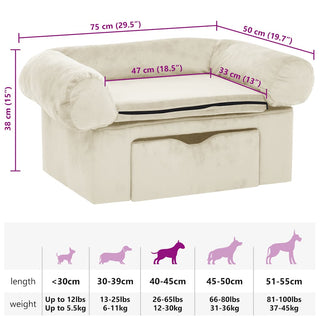 vidaXL Dog Sofa with Drawer Cream 75x50x38 cm Plush - Sofa In Store