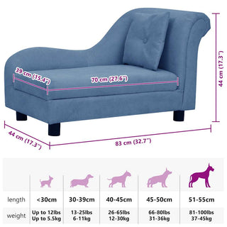 vidaXL Dog Sofa with Pillow Blue 83x44x44 cm Plush - Sofa In Store