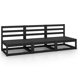 vidaXL Garden Middle Sofas 3 pcs Black Solid Wood Pine - Sofa In Store